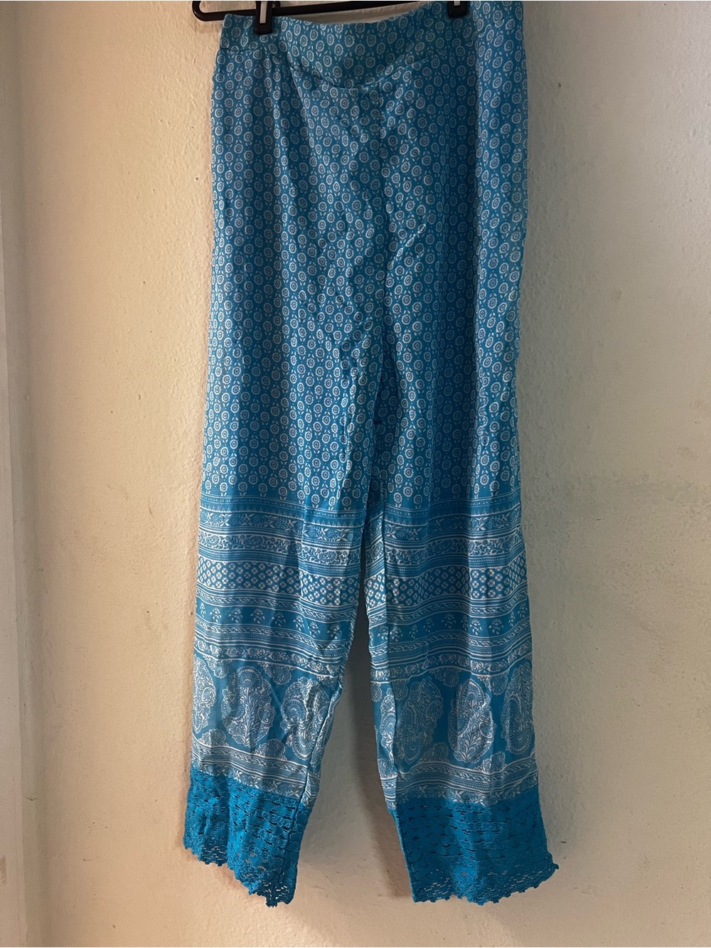 Blue Printed Straight-Leg Women's Pants